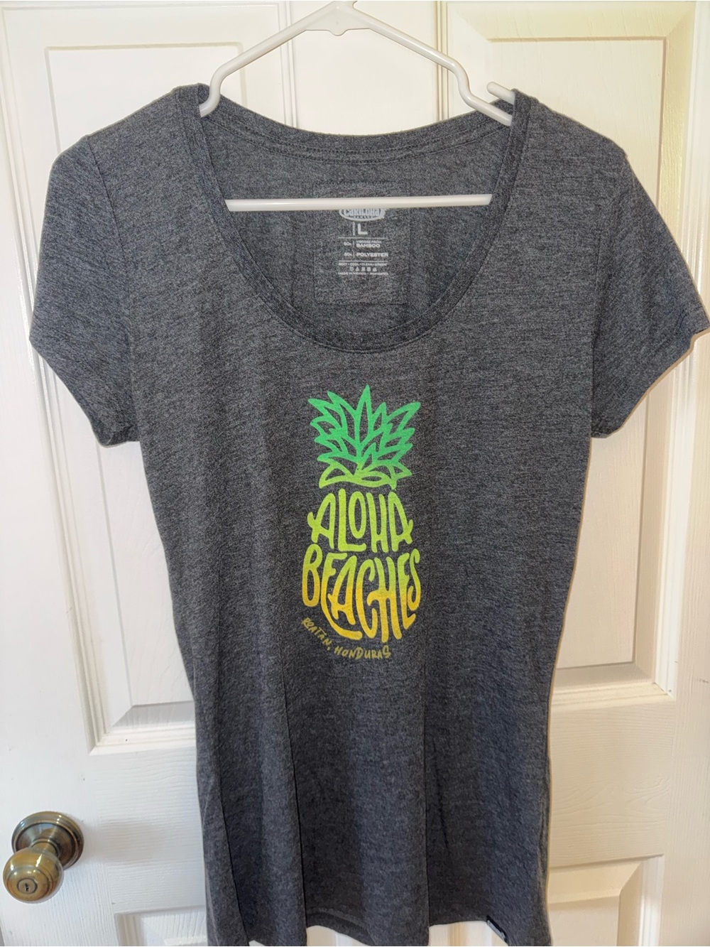 Cariloha Scoop Neck Tee with Neon Pineapple Graphic
